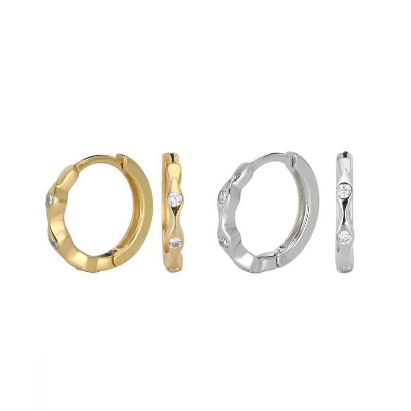 1 Paar Einfacher Stil Wellen Einfarbig Überzug Inlay Sterling Silber Zirkon Weißgold Plattiert Vergoldet Ohrringe