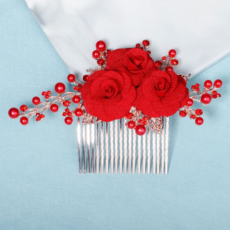 Retro Flower Alloy Rhinestone Inlaid Alloy Hair Comb Diamond Headwear