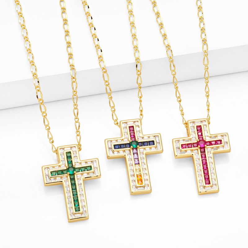 Mode Einfacher Stil Kreuzen Kupfer Überzug Inlay Zirkon 18 Karat Vergoldet Halskette