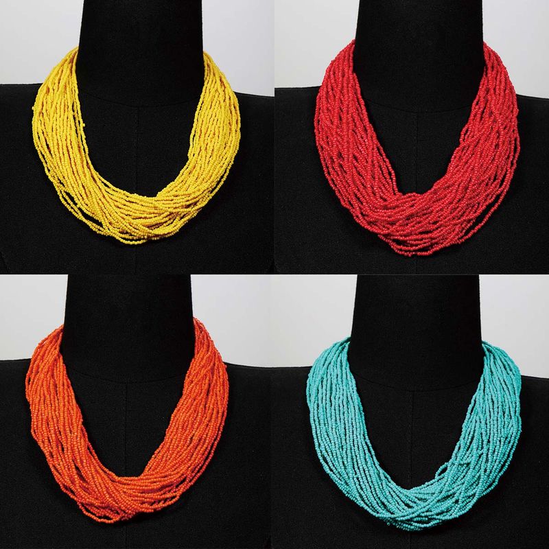 Ethnic Style Romantic Solid Color Round Plastic Seed Bead Beaded Chain Women's Layered Necklaces Sweater Chain