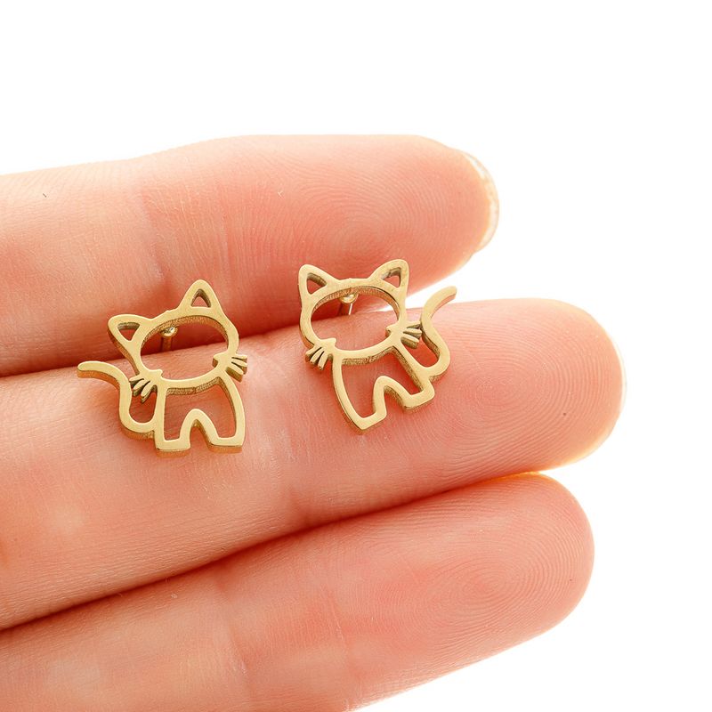 1 Pair Cute Sweet Animal Polishing Plating Stainless Steel 18k Gold Plated Ear Studs