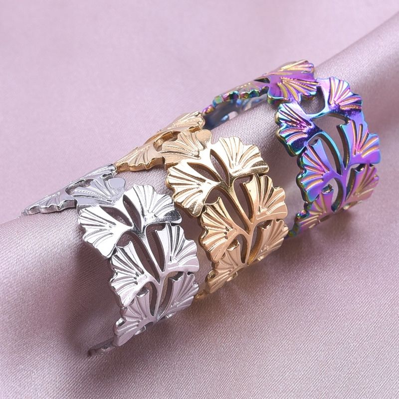 Casual Rock Modern Style Leaves Stainless Steel Plating Unisex Open Rings