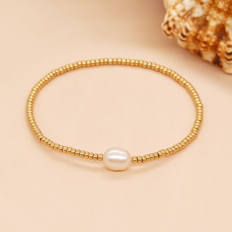 Simple Style Round Freshwater Pearl Seed Bead Wholesale Bracelets