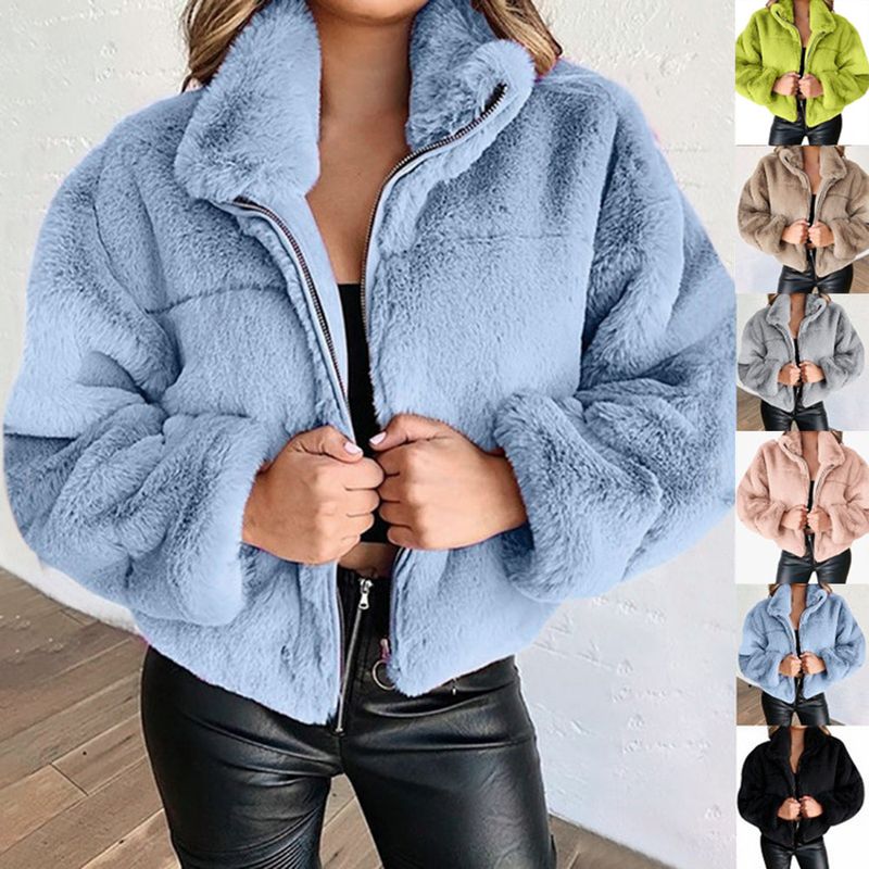 Femmes Décontractée Couleur Unie Fermeture Éclair Manteau Manteau En Laine