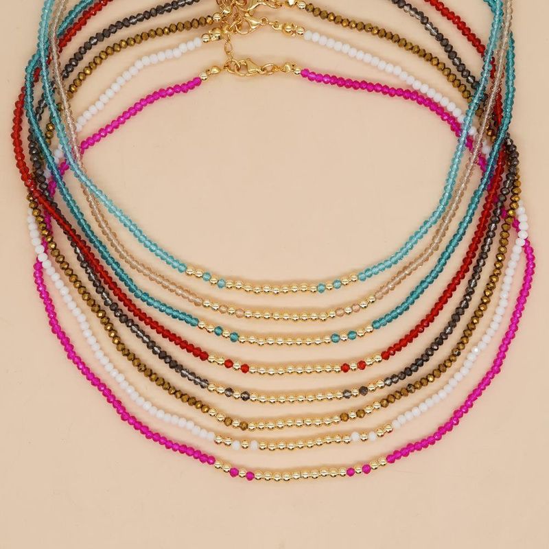 Bohemien Einfarbig Künstlicher Kristall Perlen Stricken Frau Halskette