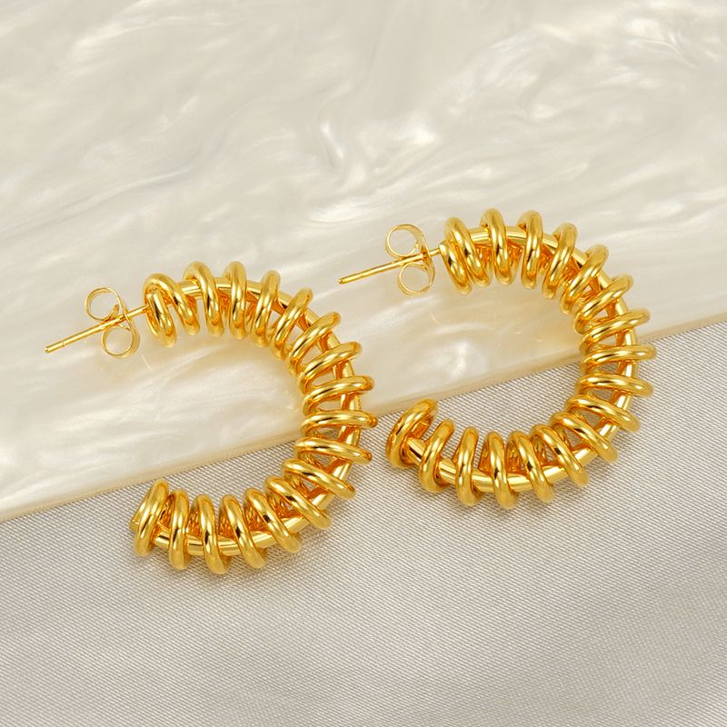 1 Pair Retro C Shape Plating 304 Stainless Steel 18K Gold Plated Ear Studs