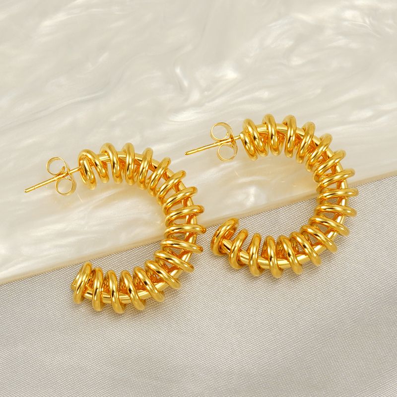 1 Paire Rétro Forme C Placage Acier Inoxydable 304 Plaqué Or 18K Boucles D'Oreilles