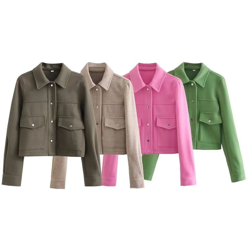 Women's Casual Solid Color Pocket Single Breasted Coat Woolen Coat