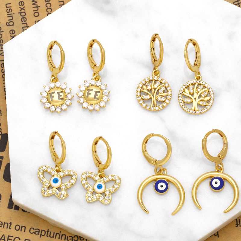 1 Pair Retro Simple Style Devil's Eye Plating Inlay Copper Zircon 18k Gold Plated Drop Earrings