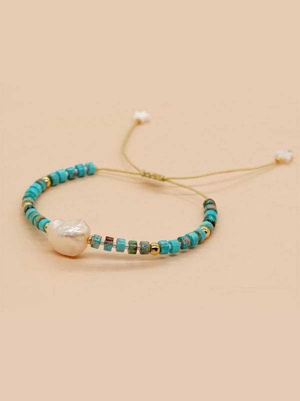 Elegant Round Baroque Pearls Turquoise Beaded Women's Bracelets