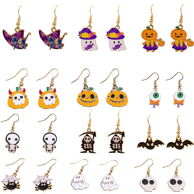 1 Pair Cute Pumpkin Spider Ghost Enamel Alloy Drop Earrings