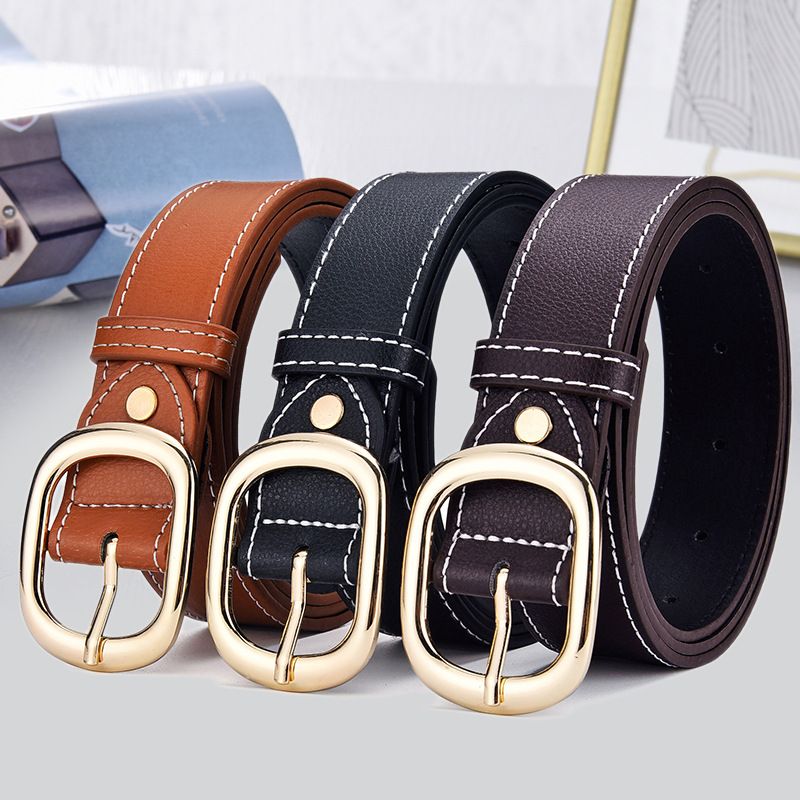 Elegant Business Solid Color Pu Leather Alloy Women's Leather Belts