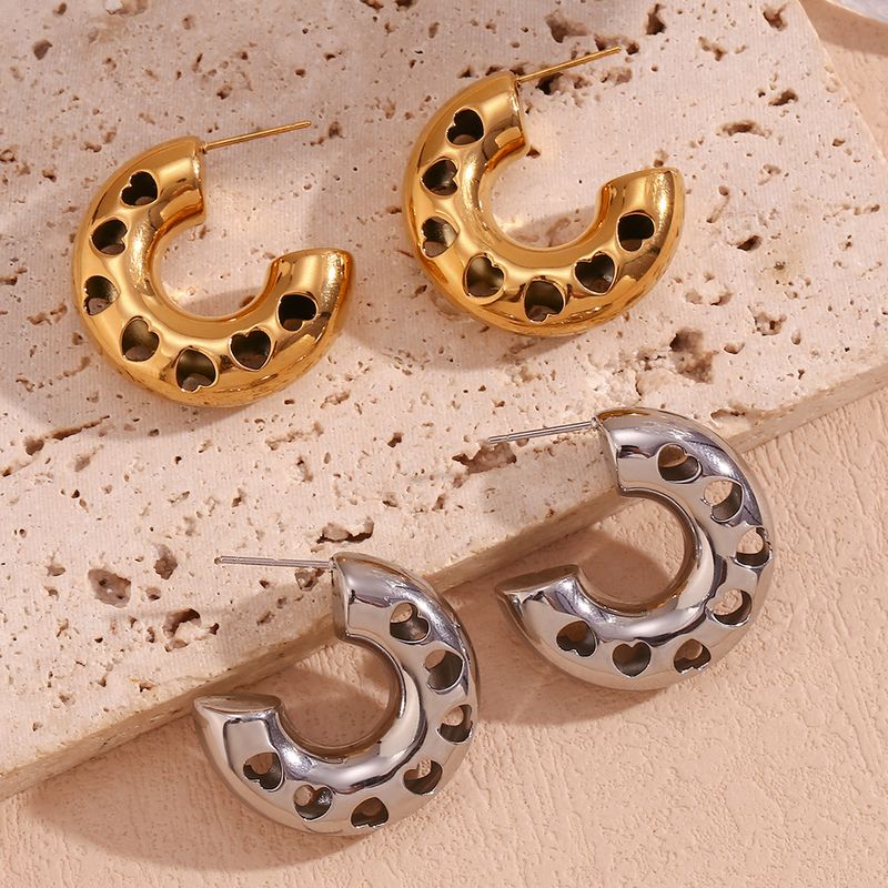 1 Pair Simple Style C Shape Stainless Steel 18K Gold Plated Earrings