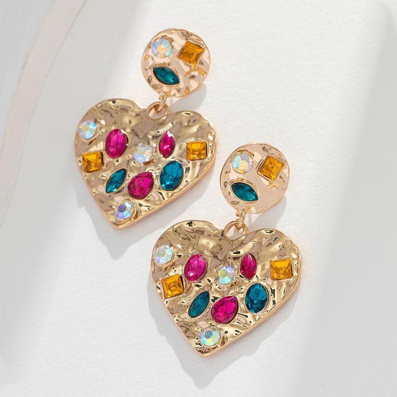 Wholesale Jewelry Sweet Heart Shape Alloy Rhinestones Inlay Drop Earrings