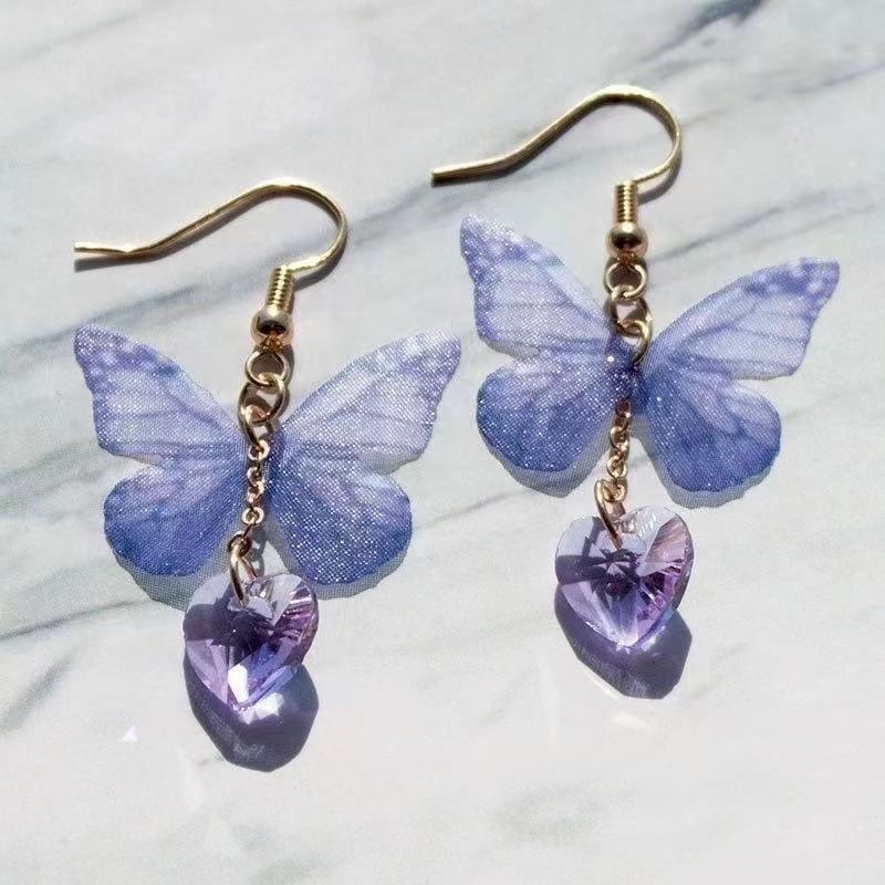 1 Piece Elegant Cute Wedding Butterfly Tassel Plating Artificial Crystal Alloy Fabric Drop Earrings