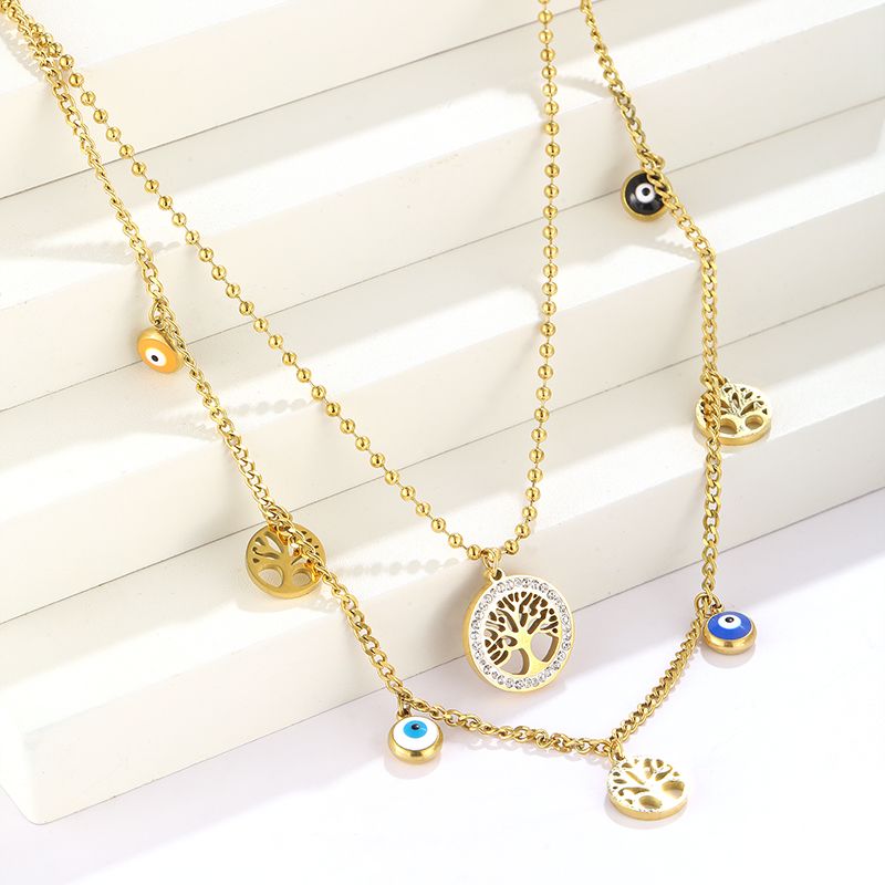 Stainless Steel Hip-Hop Cool Style Plating Devil'S Eye Double Layer Necklaces