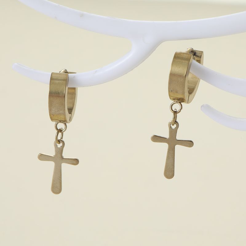 1 Pair Casual Classic Style Cross Stainless Steel Drop Earrings