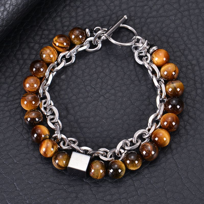 Basic Classic Style Geometric Stainless Steel Tiger Eye Men's Bracelets