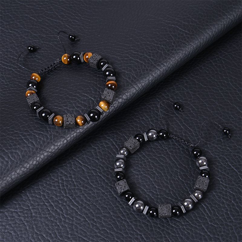 Retro Round Natural Stone Beaded Men's Bracelets