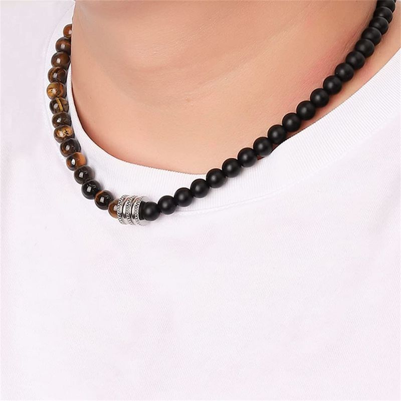 Simple Style Round Natural Stone Beaded Men's Necklace