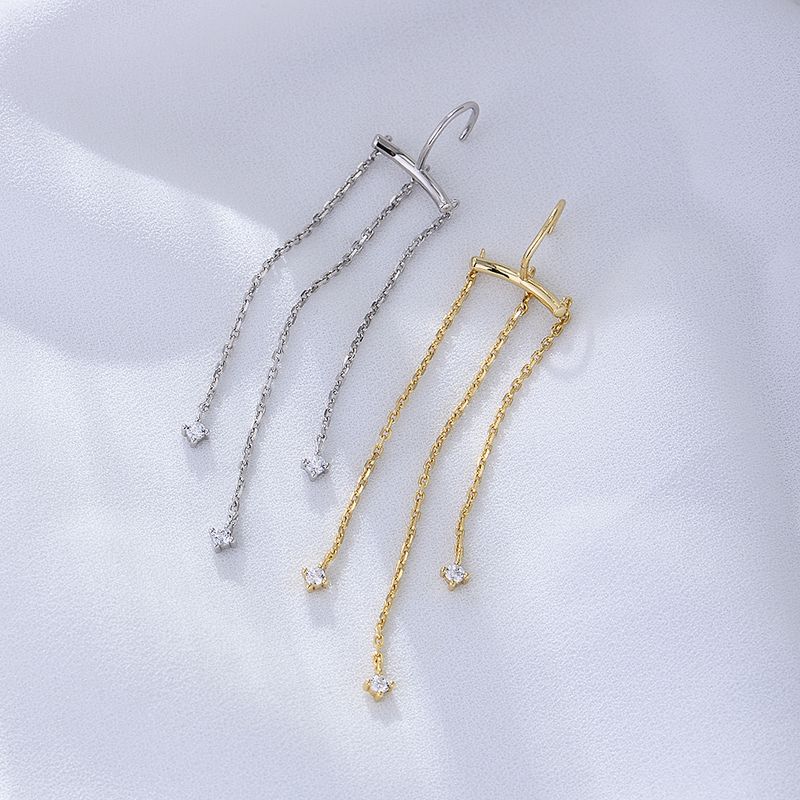 1 Pair Ig Style Simple Style Tassel Solid Color Tassel Plating Inlay Sterling Silver Zircon 14k Gold Plated Rhodium Plated Drop Earrings