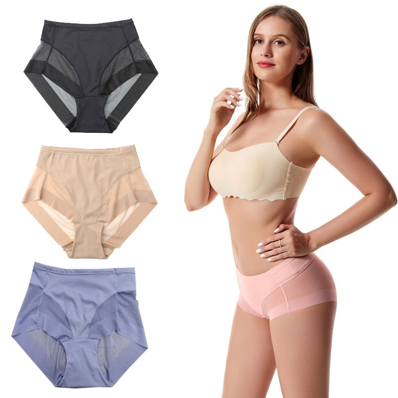 Solid Color Breathable Mid Waist Briefs Panties