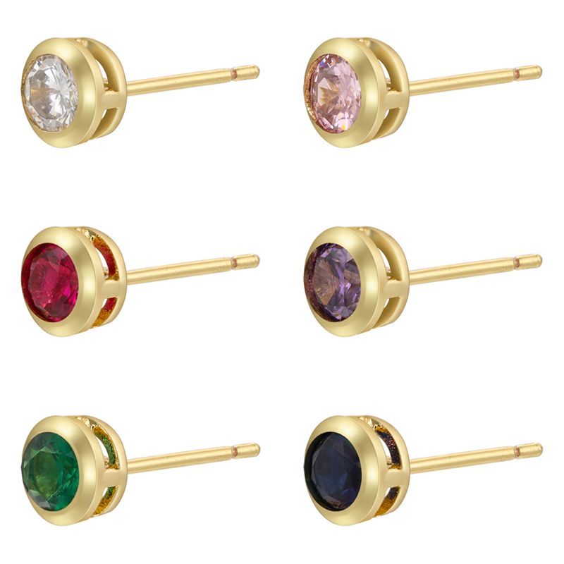 1 Pair Simple Style Classic Style Round Dots Colorful Plating Inlay Copper Zircon 18k Gold Plated Ear Studs