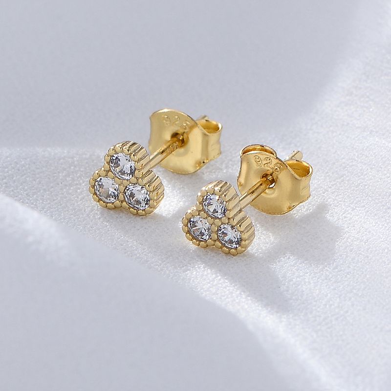 1 Pair Ig Style Simple Style Geometric Solid Color Plating Inlay Sterling Silver Zircon 14k Gold Plated Rhodium Plated Ear Studs