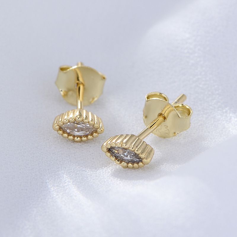 1 Pair Ig Style Simple Style Oval Solid Color Plating Inlay Sterling Silver Zircon 14k Gold Plated Rhodium Plated Ear Studs
