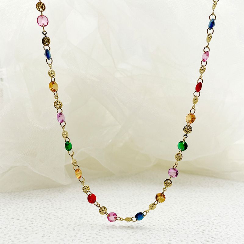 304 Stainless Steel Gold Plated Elegant Princess Plating Colorful Crystal Necklace