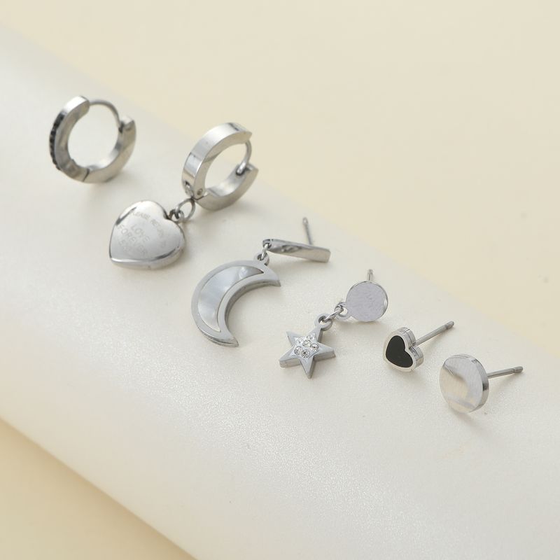 3 Pairs IG Style Simple Style Star Moon Heart Shape Asymmetrical Inlay Alloy Rhinestones Shell Drop Earrings Earrings Ear Studs