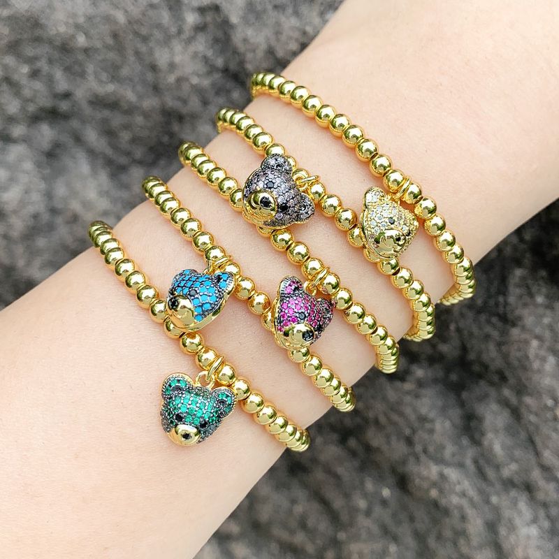 Ig Style Hip-hop Fashion Bear Copper Beaded Plating Inlay Zircon Bracelets