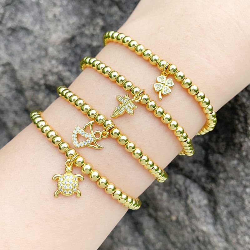 Ig Style Fashion Tortoise Angel Maple Leaf Copper Beaded Plating Inlay Zircon Bracelets