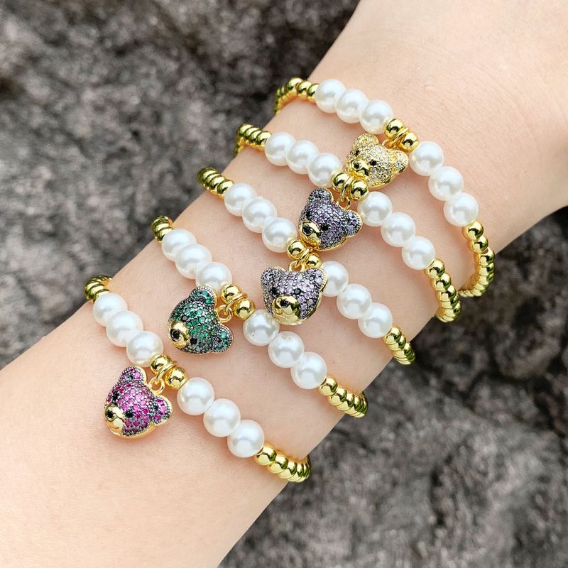 Estilo Ig Lindo Moda Oso Perlas Barrocas Cobre Con Cuentas Enchapado Embutido Circón Mujeres Pulsera