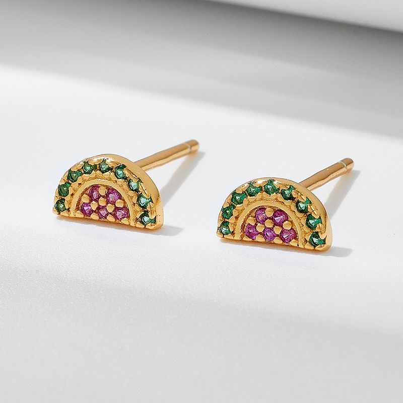 1 Pair Ig Style Watermelon Plating Inlay Sterling Silver Zircon 18k Gold Plated Ear Studs