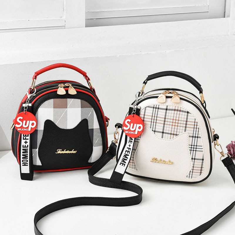Women's Small Pu Leather Stripe Elegant Square Zipper Shoulder Bag Handbag Crossbody Bag