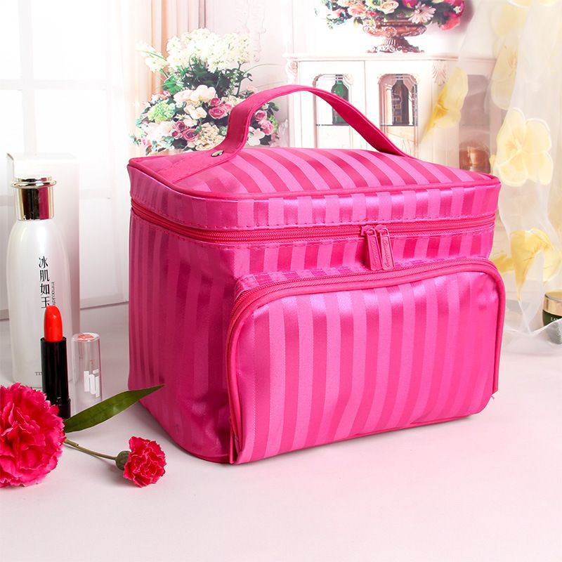 Vacation Stripe Plaid Polyester Square Makeup Bags