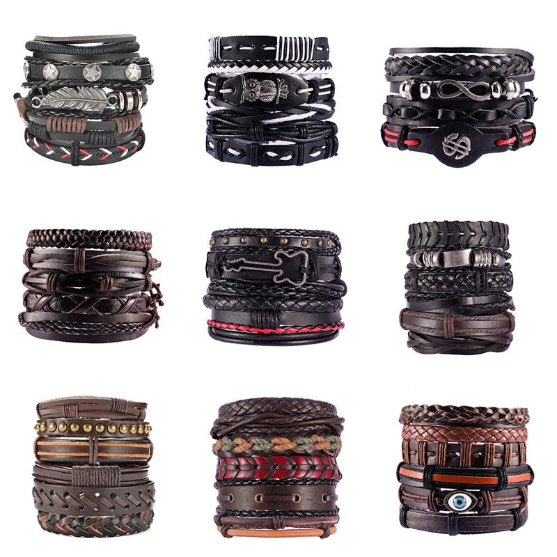 Ethnic Style Feather Pu Leather Alloy Patchwork Men's Bracelets