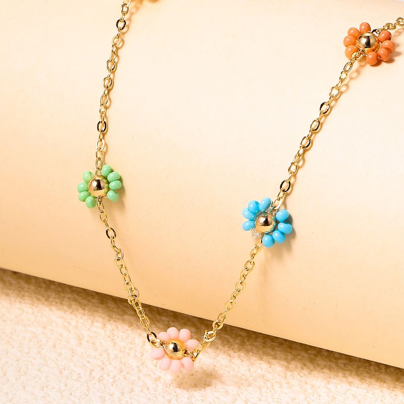 Ig Style Bohemian Sweet Flower Plastic Copper Beaded Handmade Plating 18k Gold Plated Necklace