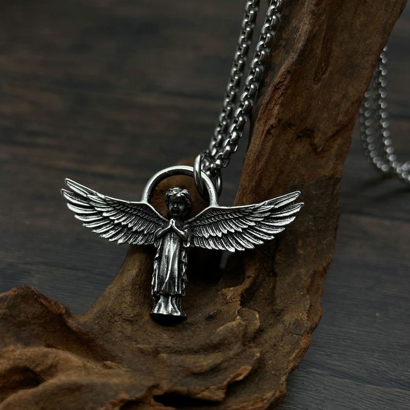 Hip-Hop Vintage Style Angel Wings 304 Stainless Steel Men'S Pendant Necklace