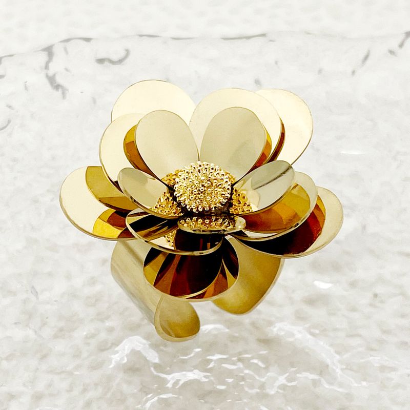 Vintage-stil Pendeln Blume Rostfreier Stahl Überzug Vergoldet Offener Ring
