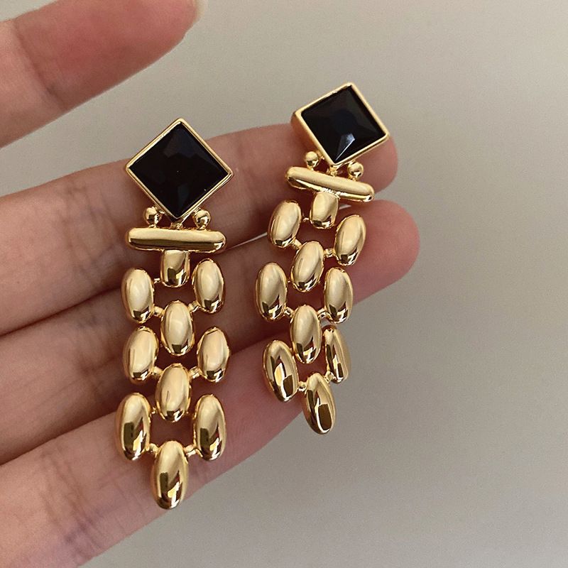 1 Pair Elegant Square Plating Metal Drop Earrings