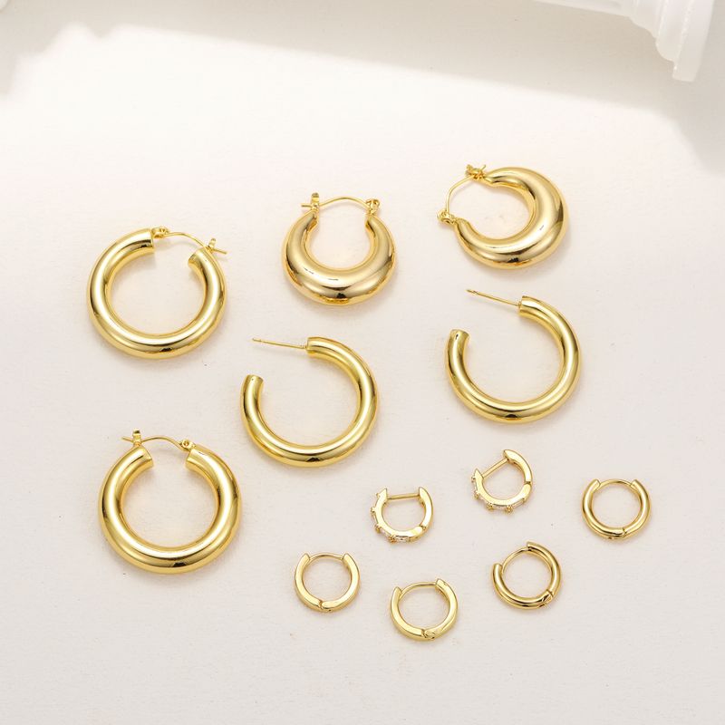 1 Pair Simple Style C Shape Plating Inlay Copper Zircon Hoop Earrings Ear Studs