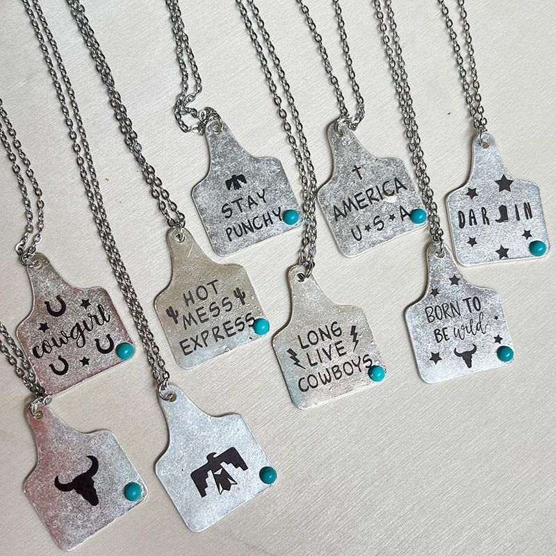 Retro Letter Alloy Inlay Turquoise Women's Pendant Necklace