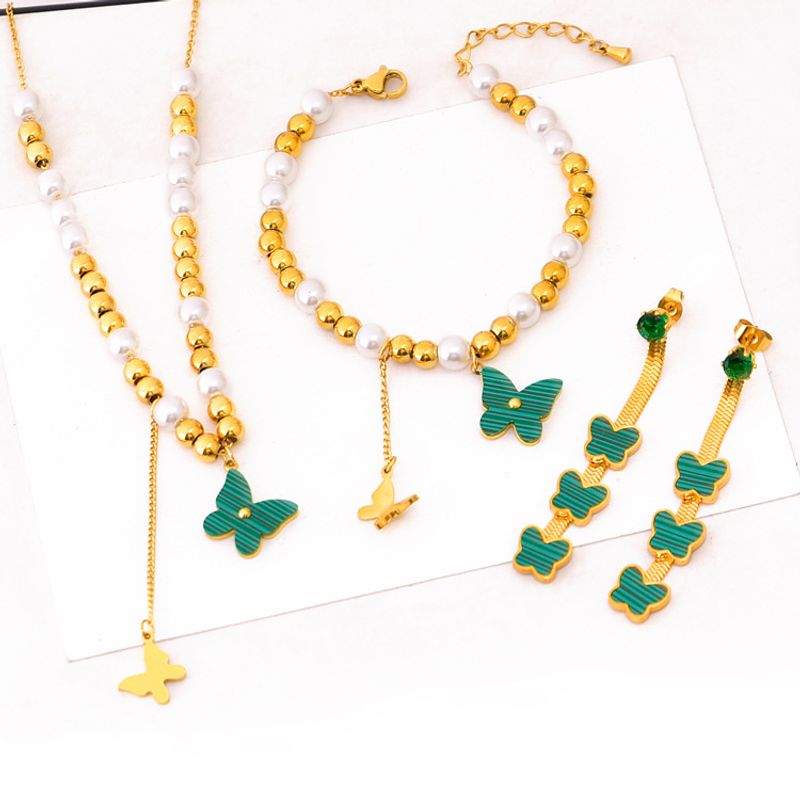 Edelstahl 304 18 Karat Vergoldet Moderner Stil Überzug Schmetterling Acryl Künstliche Perlen Armbänder Ohrringe Halskette