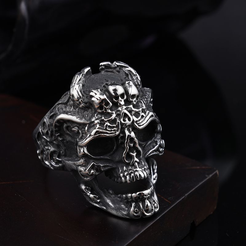 Retro Funny Punk Mask Skull 304 Stainless Steel Polishing Halloween Men'S Wide Band Rings