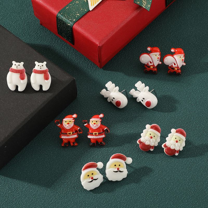 1 Pair Cute Sweet Christmas Tree Santa Claus Elk Plating Copper Ear Studs