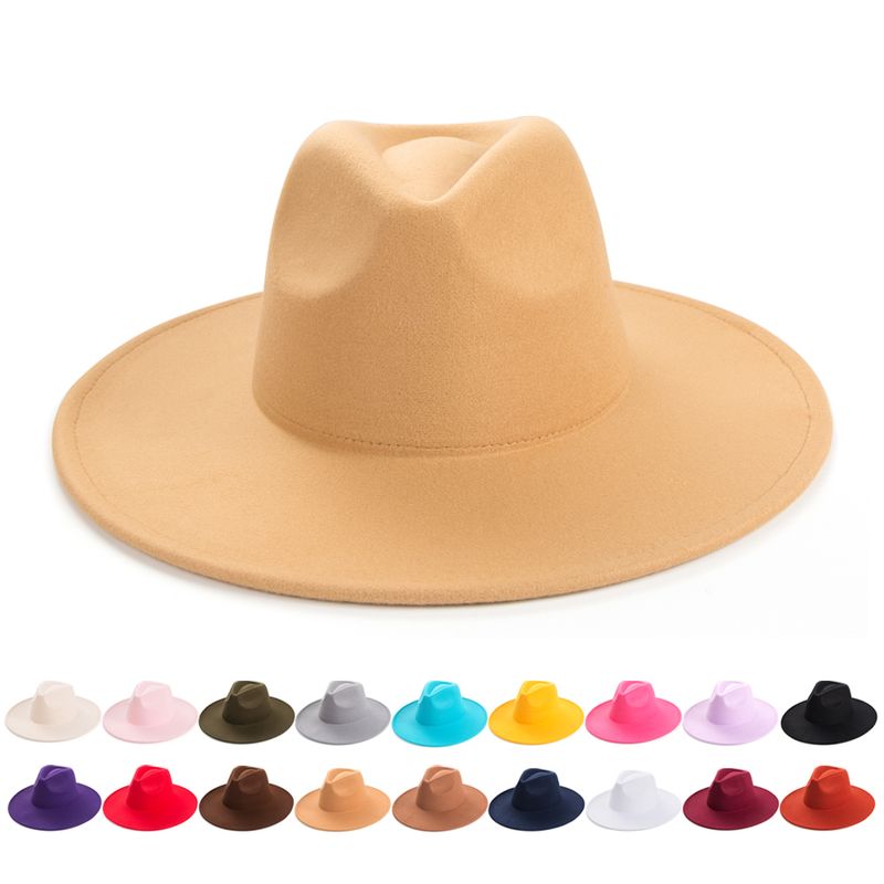 Unisex Elegant Solid Color Big Eaves Fedora Hat