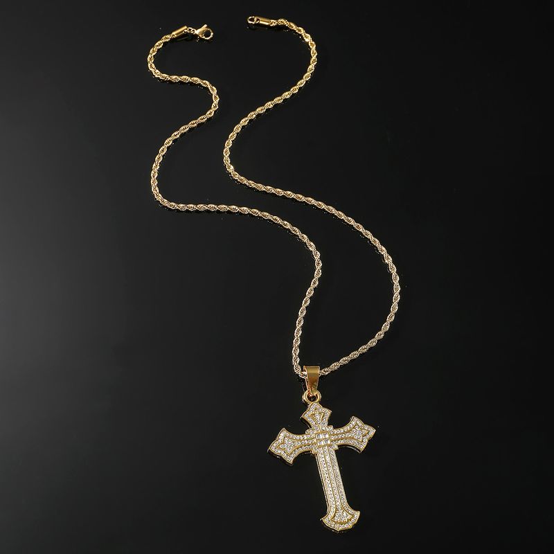 Hip-hop Vintage Style Cross Alloy Inlay Rhinestones Men's Long Necklace