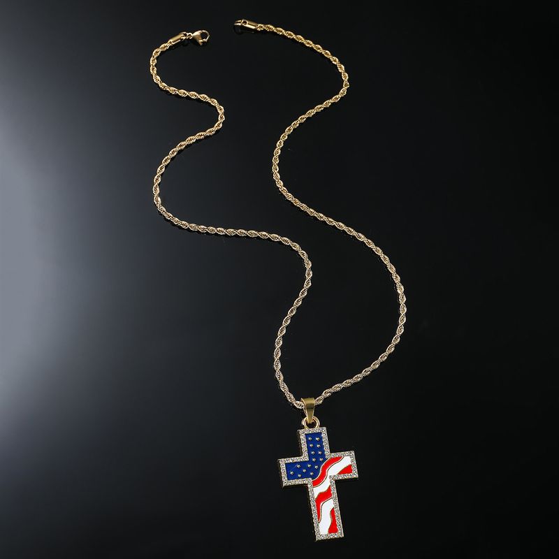 Hip-hop Vintage Style Cross Stainless Steel Alloy Inlay Rhinestones Men's Long Necklace